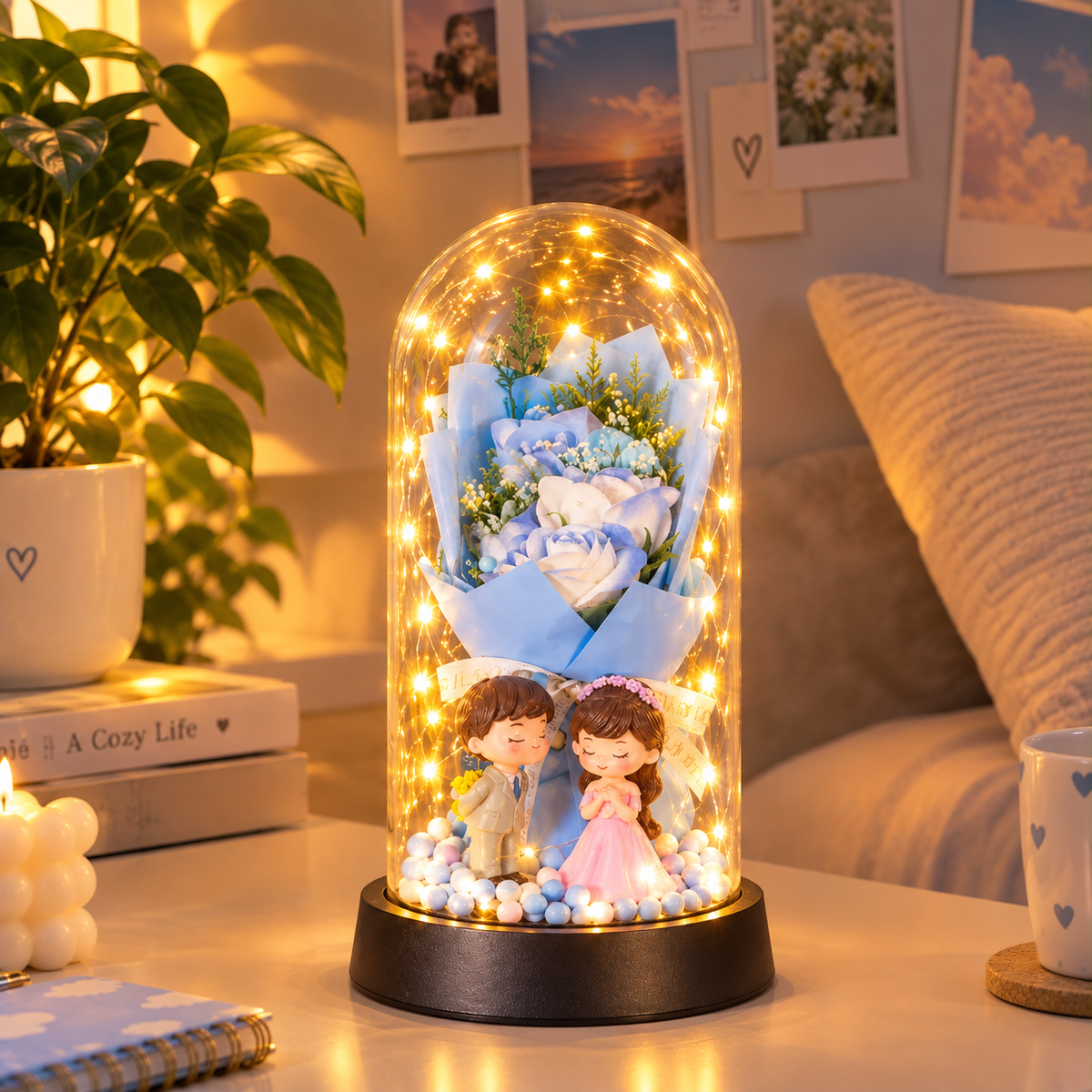Romantic Couple Rose Dome Lamp