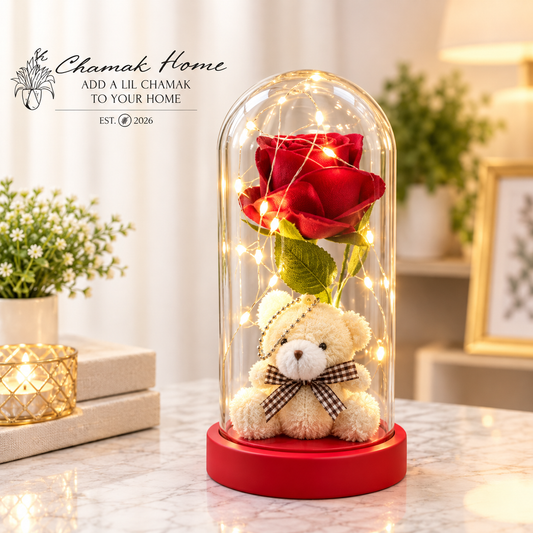 Cute Teddy & Rose Dome LED Lamp