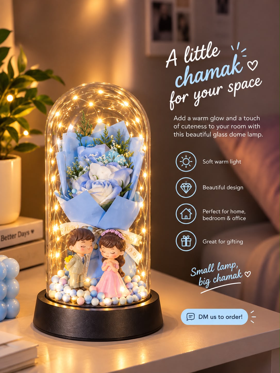 Romantic Couple Rose Dome Lamp