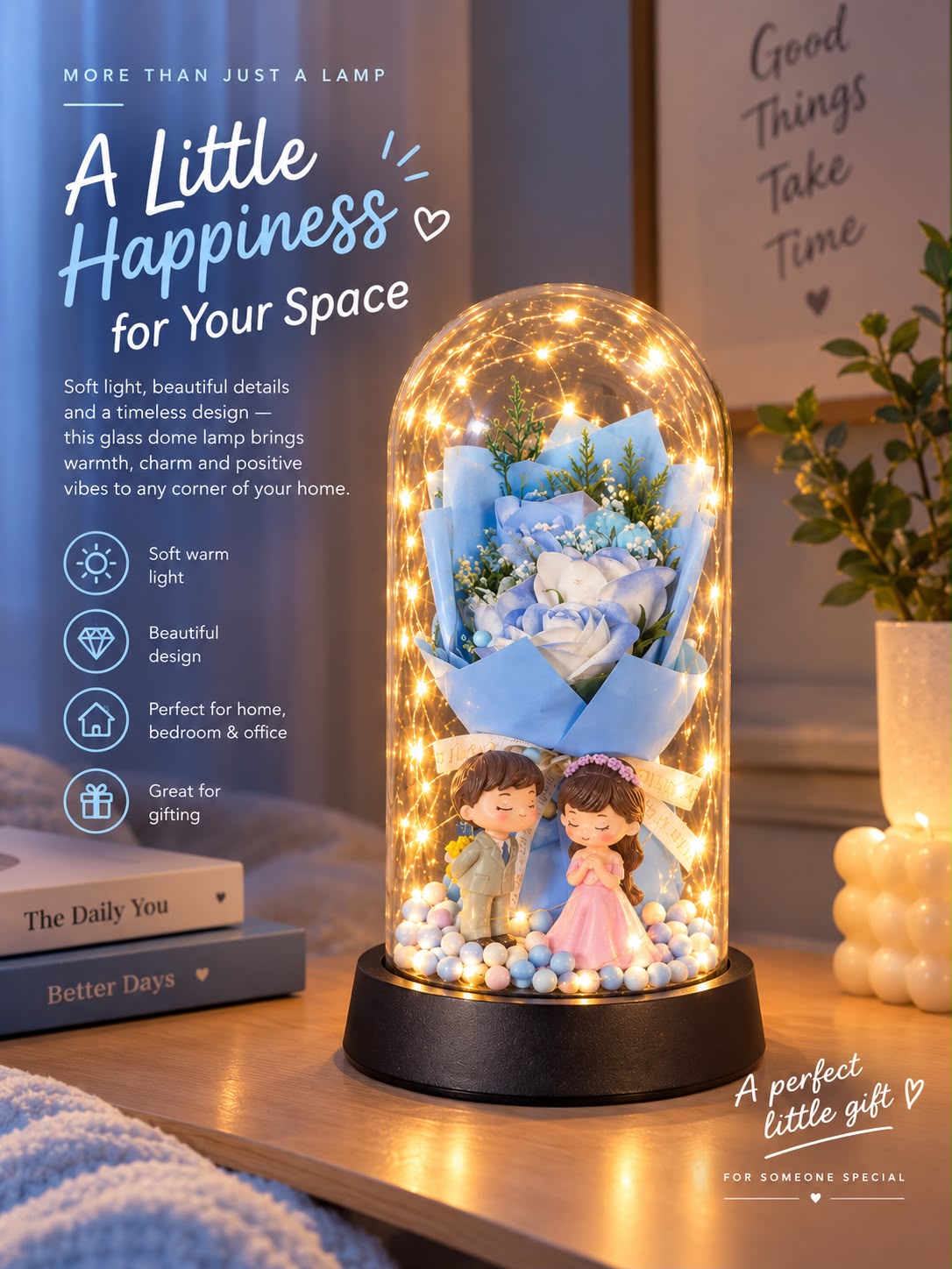 Romantic Couple Rose Dome Lamp