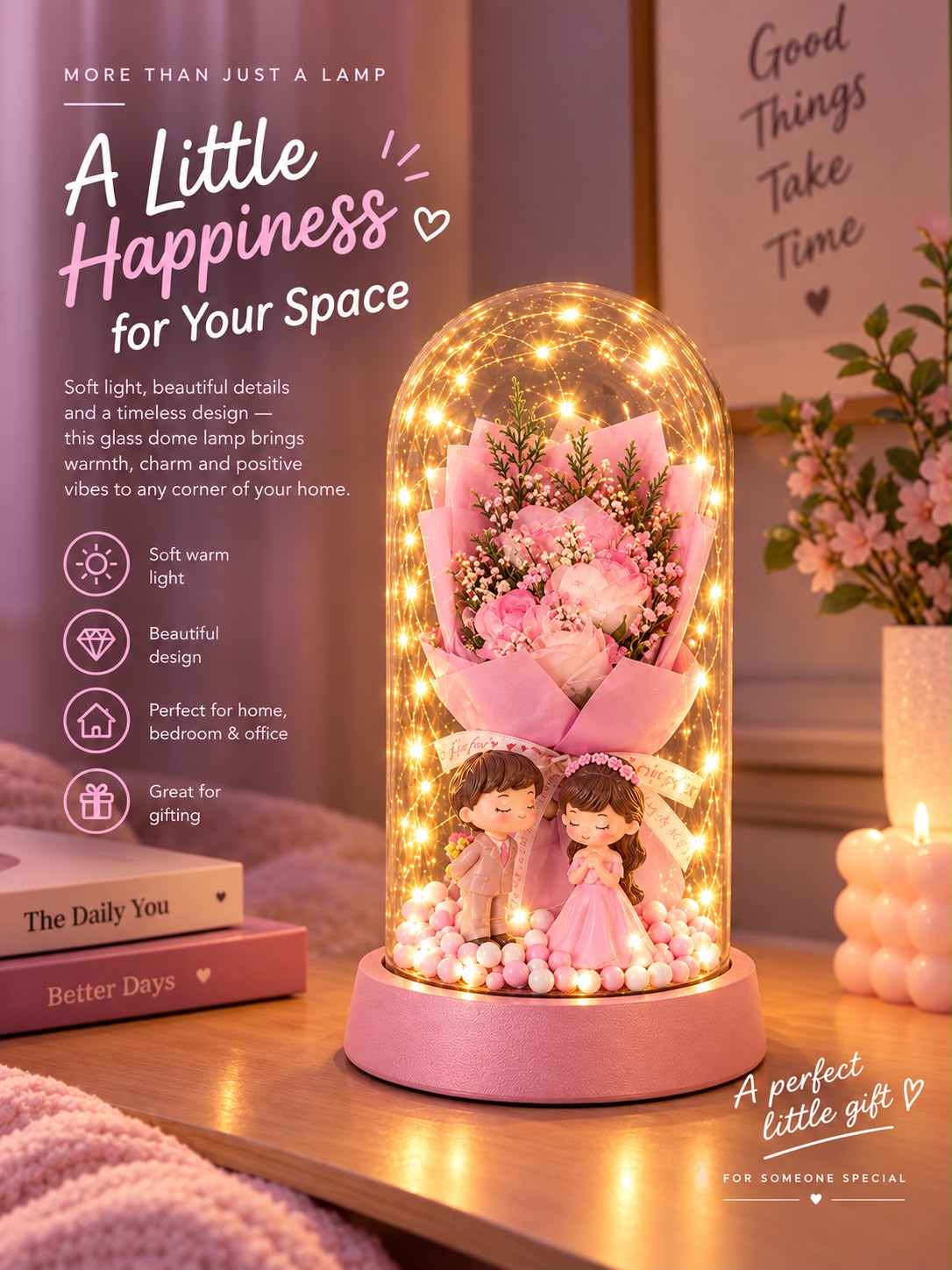 Romantic Couple Rose Dome Lamp