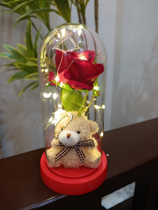 Cute Teddy & Rose Dome LED Lamp